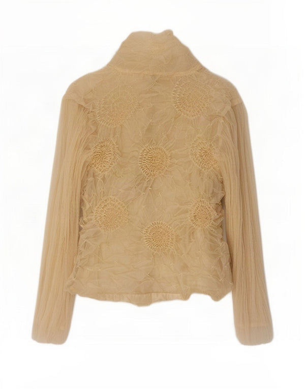 Camicetta camicia vintage da donna UK 14 Grande poliestere floreale beige