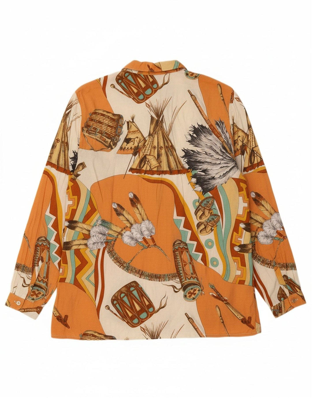 VINTAGE Womens Shirt Blouse UK 16 Large Orange Patchwork Viscose