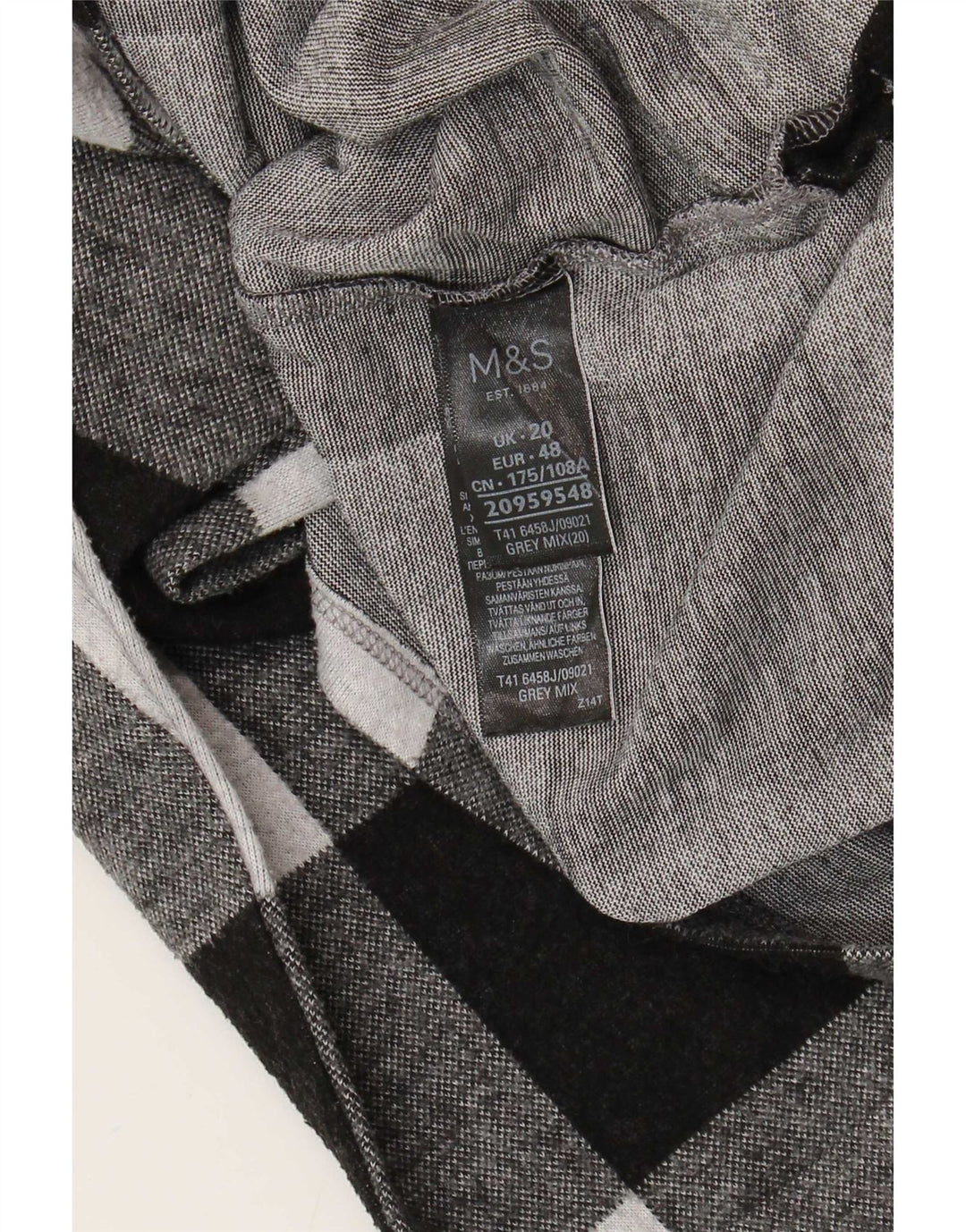 Marks & Spencer Top da donna a maniche lunghe UK 20 2XL Poliestere a quadri grigio