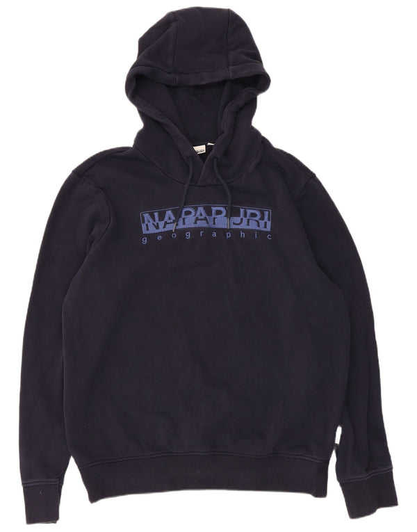 Napapijri Mens Geographic Graphic Hoodie Jumper Large Navy Blue Cotton
