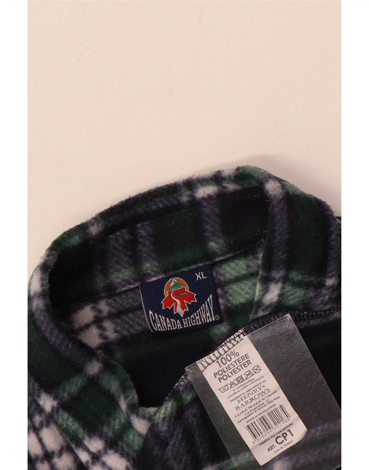 Camicia in pile vintage da uomo XL in poliestere a quadri blu navy