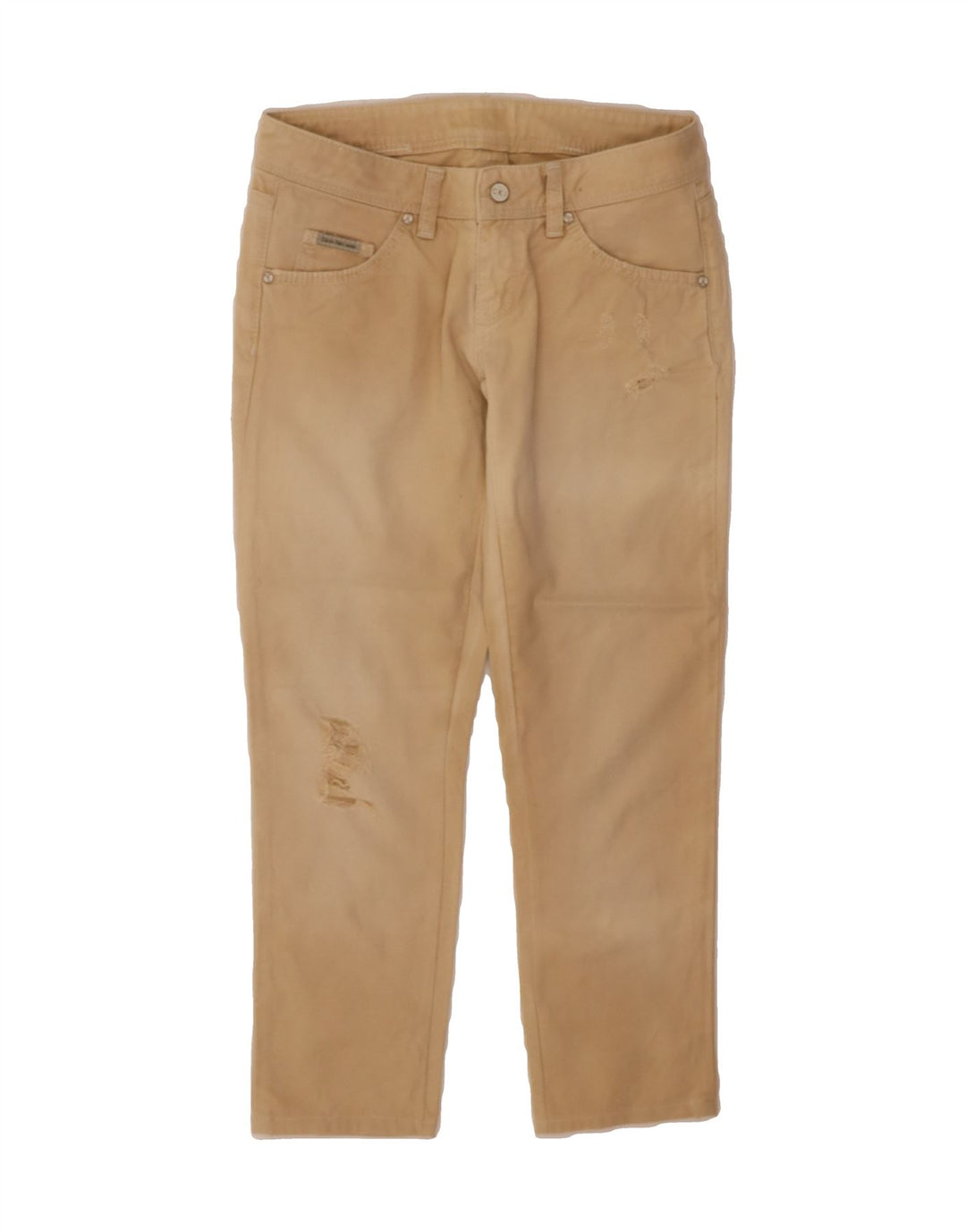 CALVIN KLEIN Womens Distressed Slim Cropped Trousers W30 L25 Beige Vintage Calvin Klein and Second-Hand Calvin Klein from Messina Hembry 
