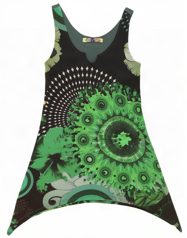 Desigual Abito tunica senza maniche da donna UK 6 XS Viscosa floreale verde
