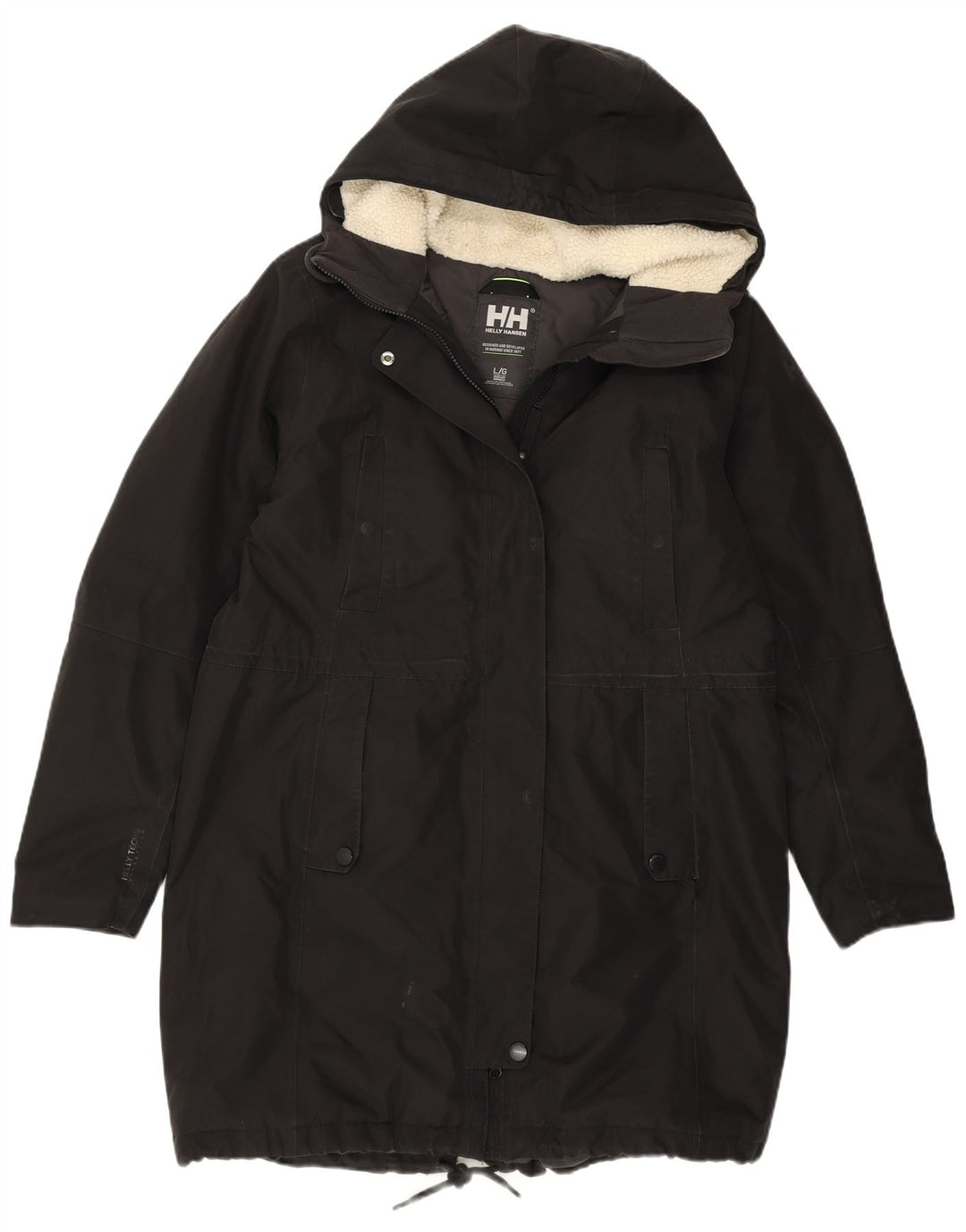 Giacca parka con cappuccio da donna Helly Hansen UK 14 grande nylon nero