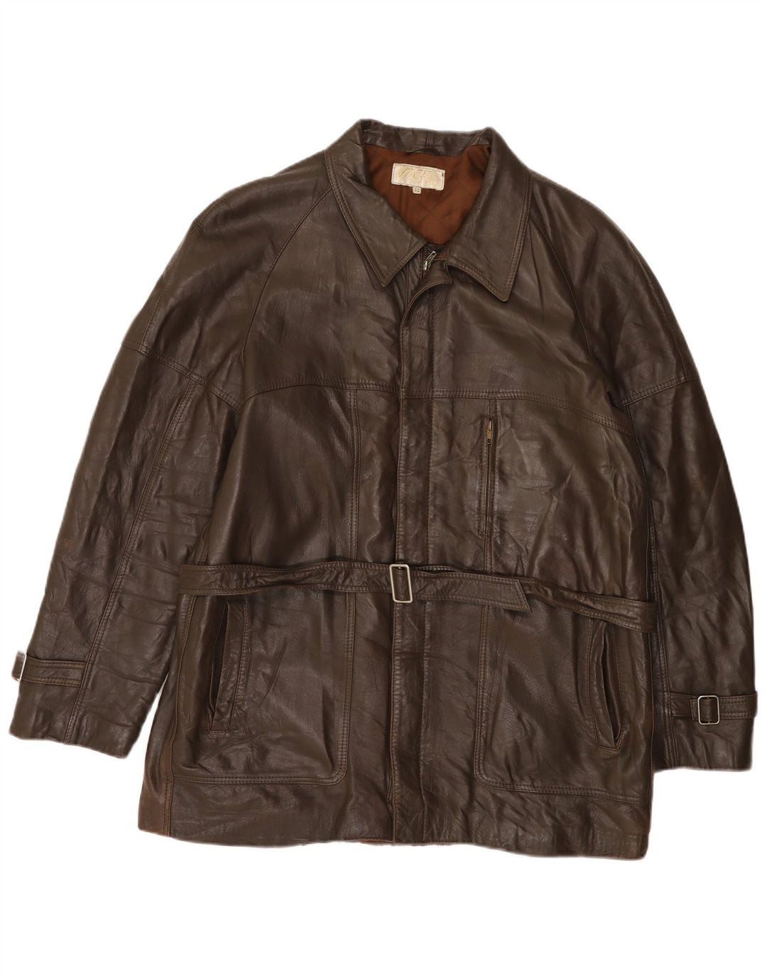 Giacca in pelle vintage da uomo IT 52 XL in pelle marrone
