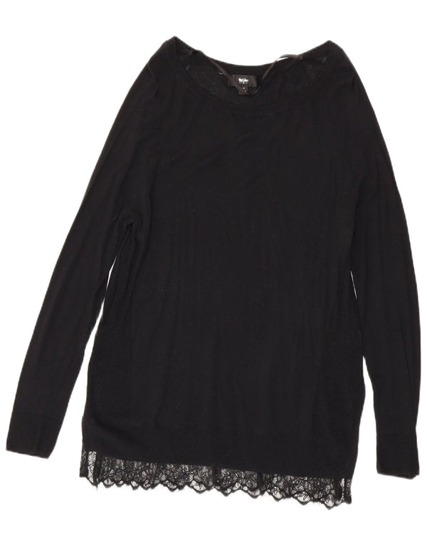 Mossimo Maglione da donna con scollo a barca lungo e collo a barca UK 14 Grande cotone nero