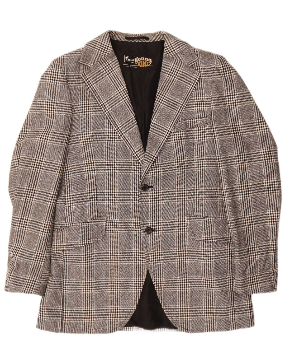 Giacca blazer vintage da uomo a 2 bottoni UK 38 Poliestere a quadri grigio medio