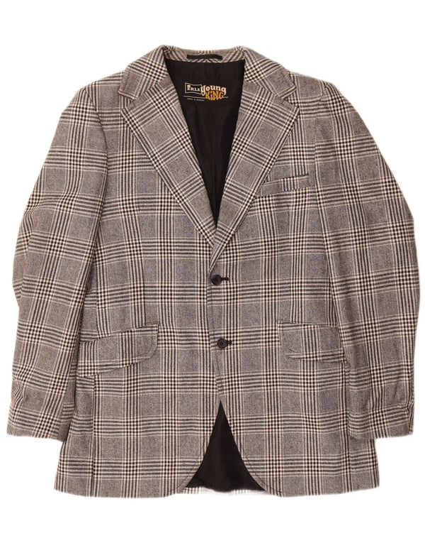 Giacca blazer vintage da uomo a 2 bottoni UK 38 Poliestere a quadri grigio medio