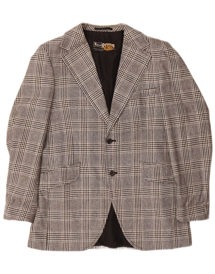 Giacca blazer vintage da uomo a 2 bottoni UK 38 Poliestere a quadri grigio medio