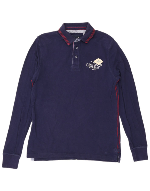 Crew Clothing Polo grafica da uomo a maniche lunghe a righe blu navy medie