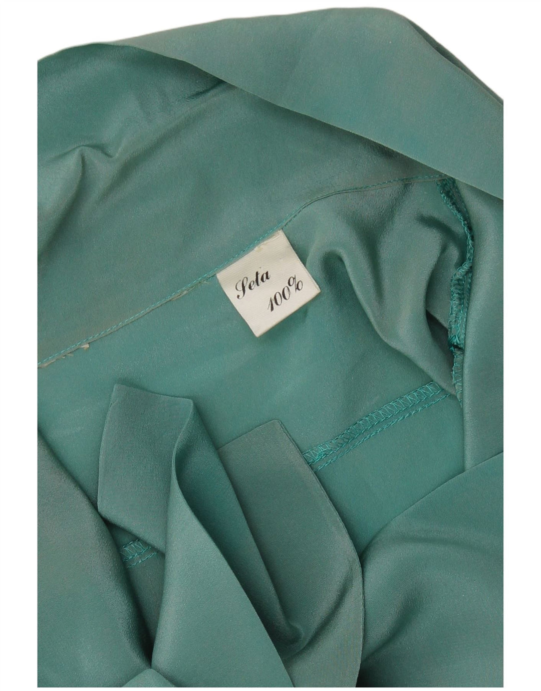 VINTAGE Camicetta a maniche lunghe con allacciatura frontale da donna UK 16 Grande seta verde