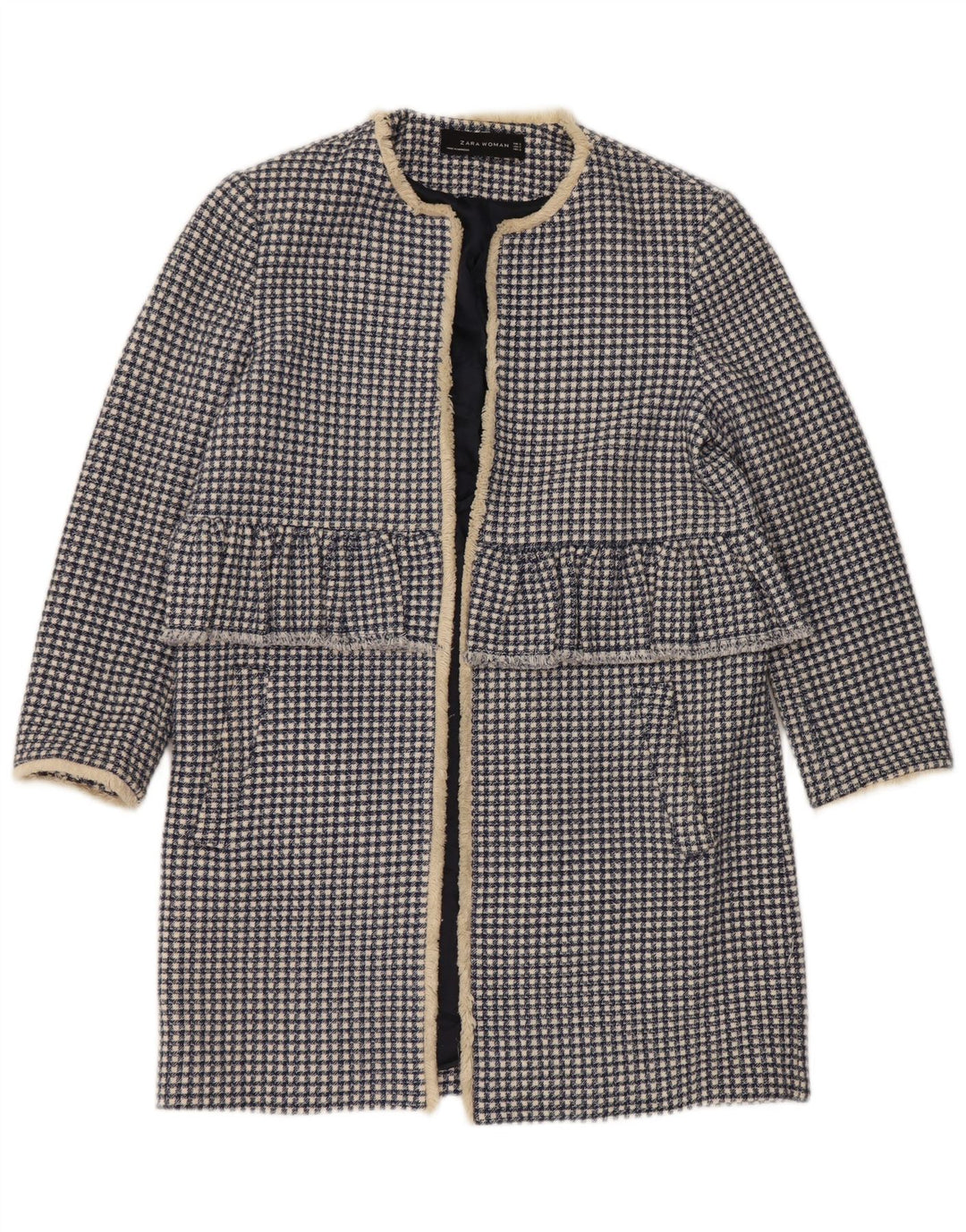 Soprabito aperto oversize da donna Zara UK 10 piccolo cotone pied de poule blu