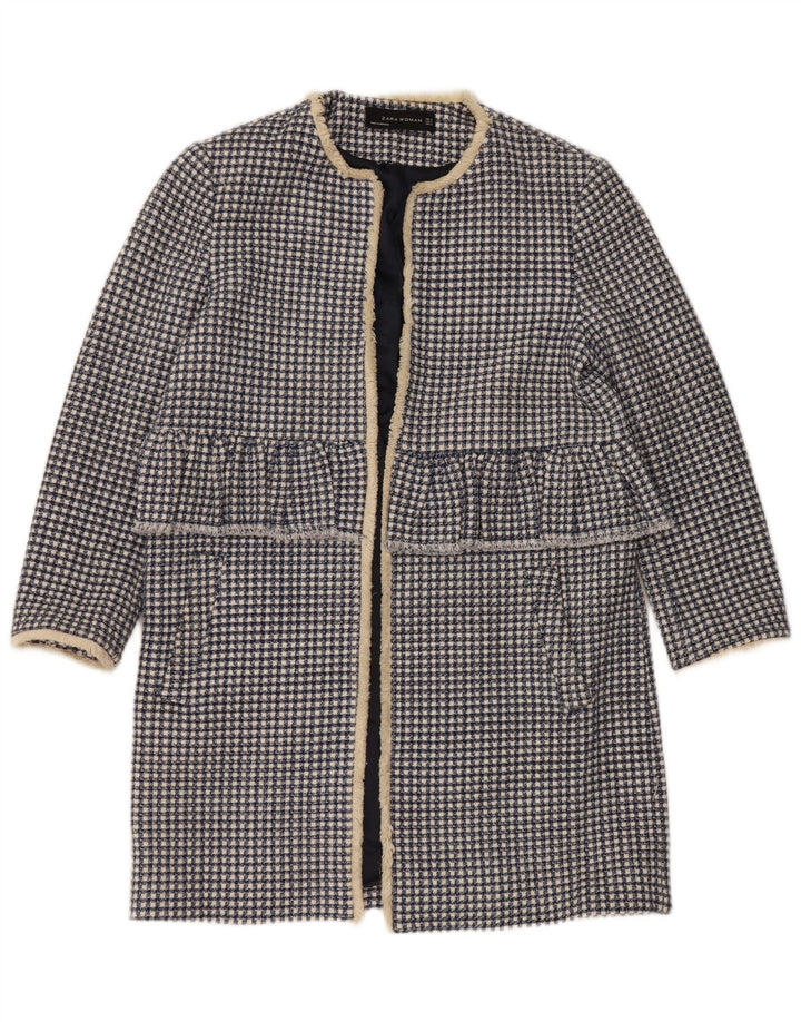 Soprabito aperto oversize da donna Zara UK 10 piccolo cotone pied de poule blu