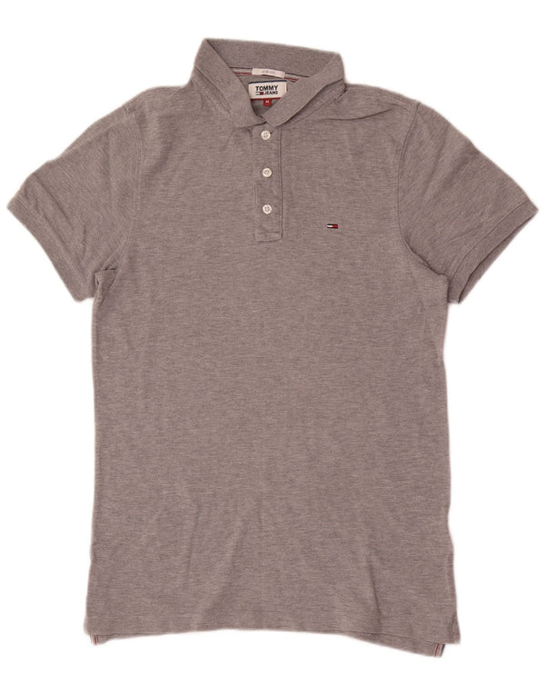 Polo da uomo slim fit Tommy Hilfiger in cotone chiazzato grigio medio