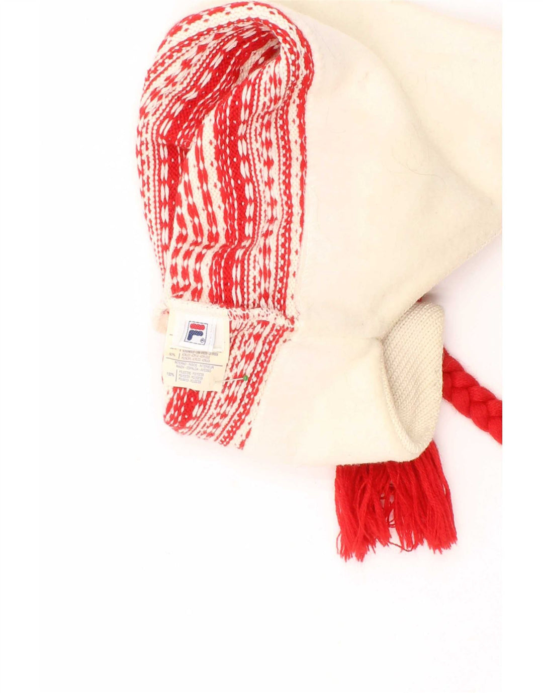Cappello Bobble da uomo in maglia con paraorecchie Fila, taglia unica, in lana vergine Fair Isle, colore bianco sporco