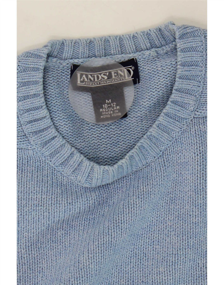Maglione maglione girocollo da donna Lands End UK 10/12 Cotone blu medio