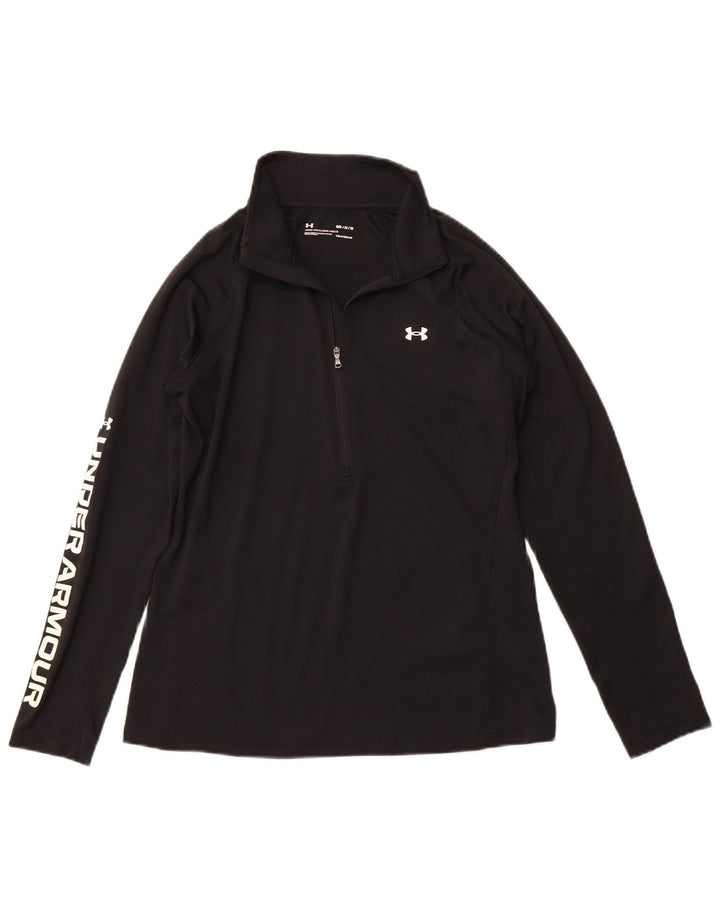 UNDER ARMOUR Top grafico da donna con zip e collo manica lunga UK 14 medio nero