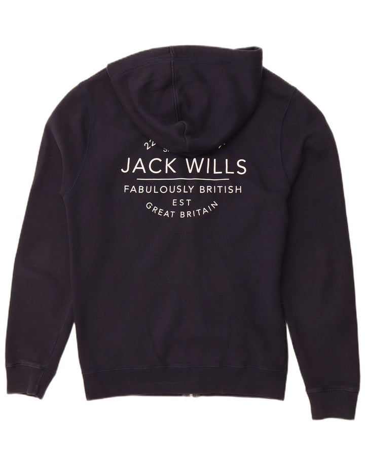 JACK WILLS Maglione con cappuccio e zip grafica da uomo in cotone blu navy medio