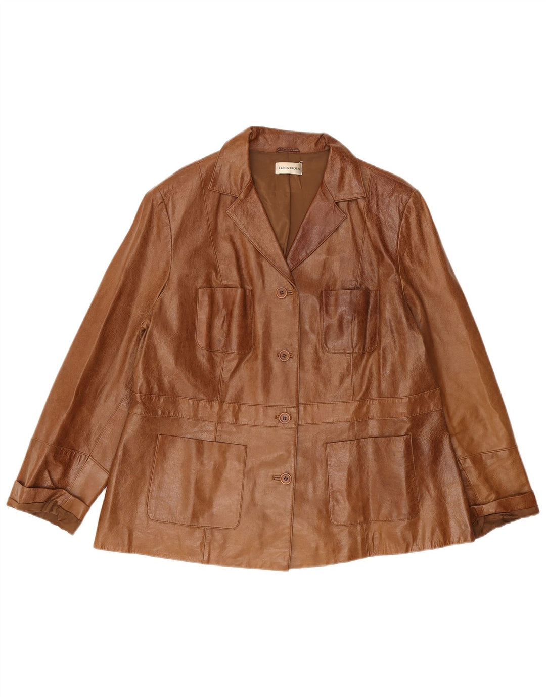 LUISA VIOLA Giacca blazer in pelle da donna a 4 bottoni UK 22 3XL Pelle marrone