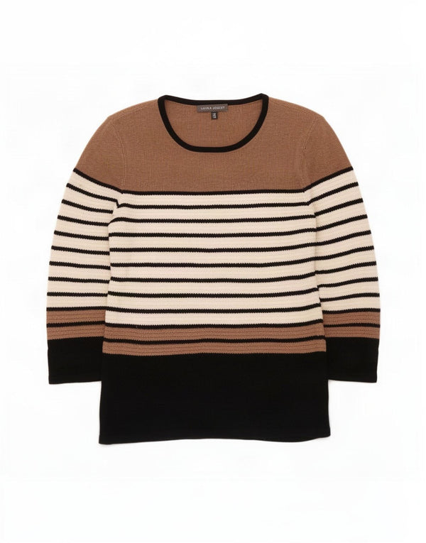 Laura Ashley Maglione da donna con scollo a barchetta UK 12 Marrone medio a righe