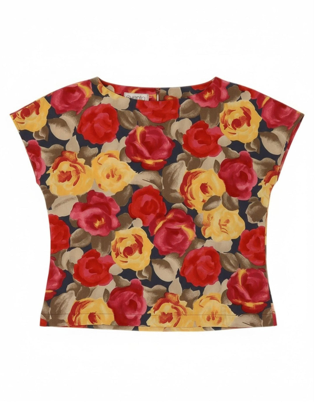 Camicetta da donna vintage Top IT 46 Grande poliestere floreale multicolore