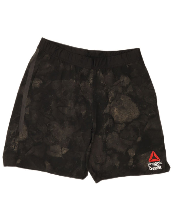 Pantaloncini sportivi Reebok Cross Fit da uomo con grafica grafica nera media in poliestere geometrico