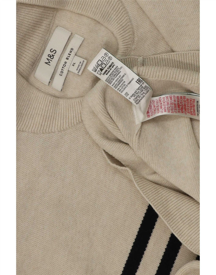 Maglione maglione girocollo da uomo Marks & Spencer XL poliestere a righe beige
