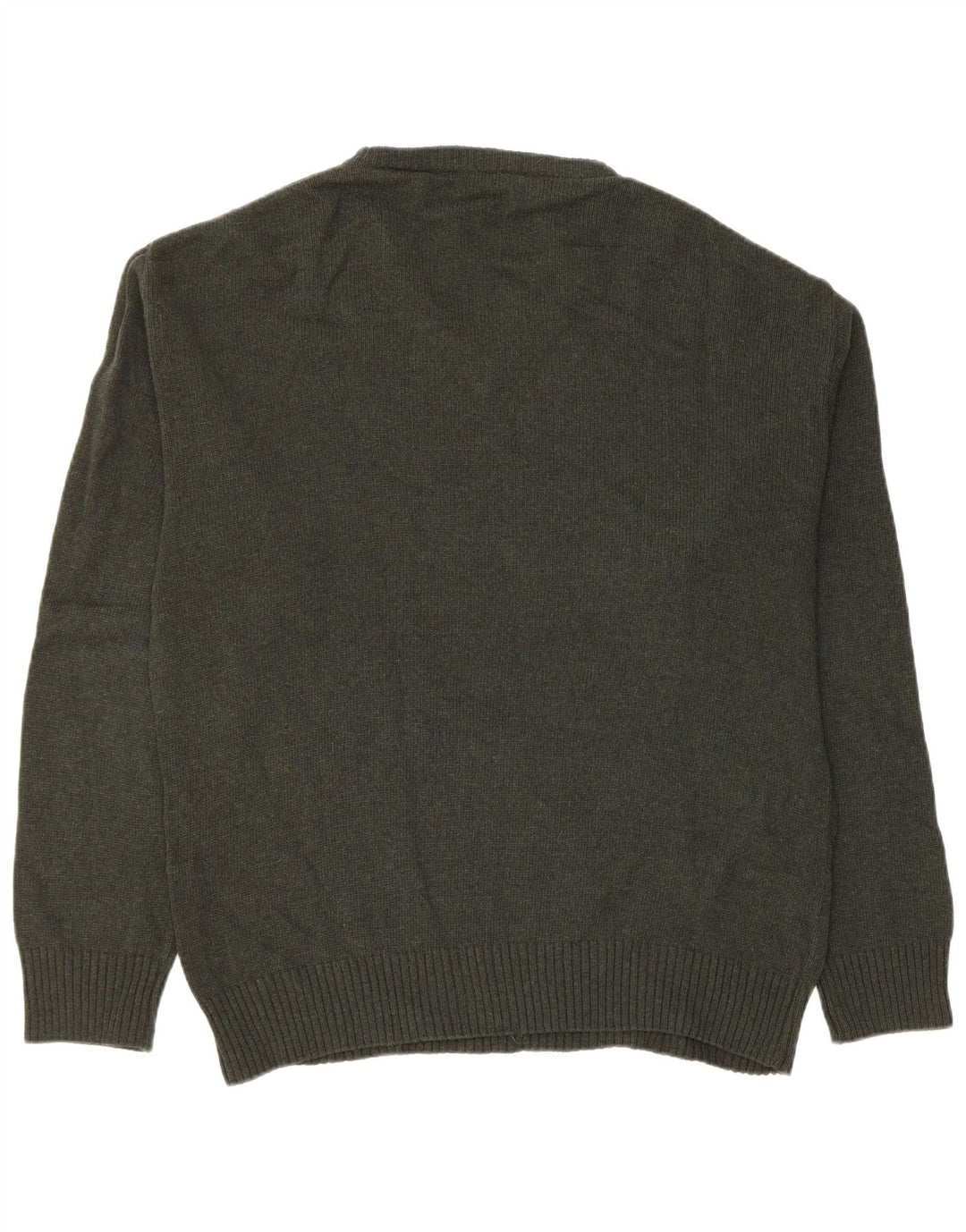 Maglione da uomo VINTAGE con scollo a V, lana vergine verde medio a rombi/diamante