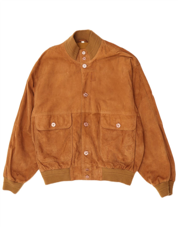 Giubbotto bomber vintage in pelle scamosciata da uomo IT 52 XL in pelle marrone
