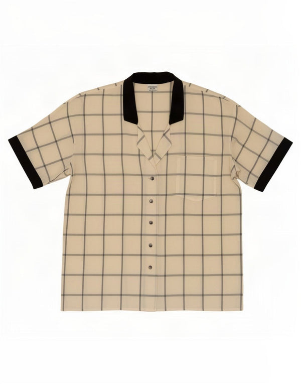 Vintage Womens Short Sleeve Shirt Blouse IT 49 XL White Check Acetate