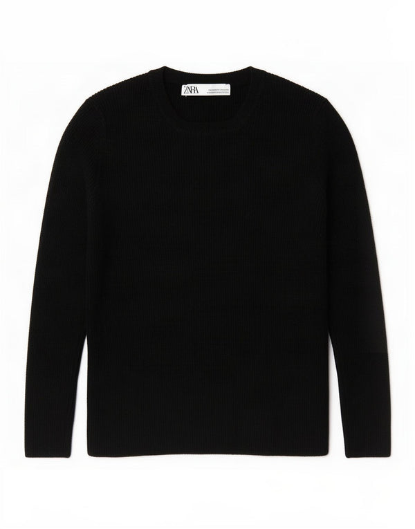 Zara Womens Crop Crew Neck Jumper Sweater UK 8 Small Black Viscose