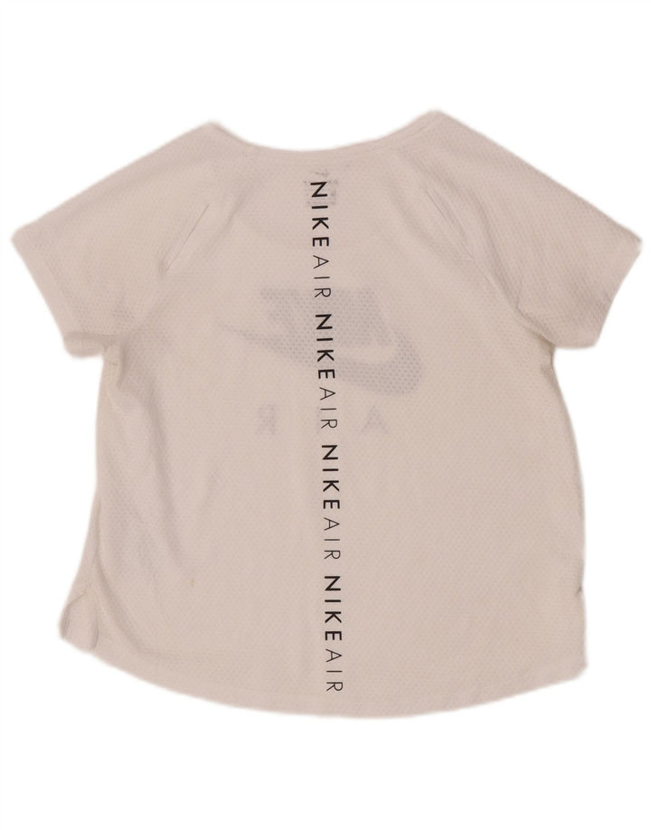 T-shirt grafica Nike Dri Fit da donna, taglia UK 14, poliestere bianco sporco medio