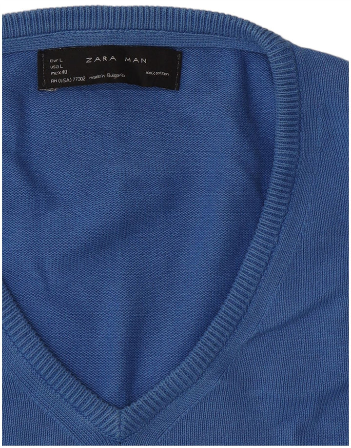 Maglione Zara da uomo con scollo a V grande blu
