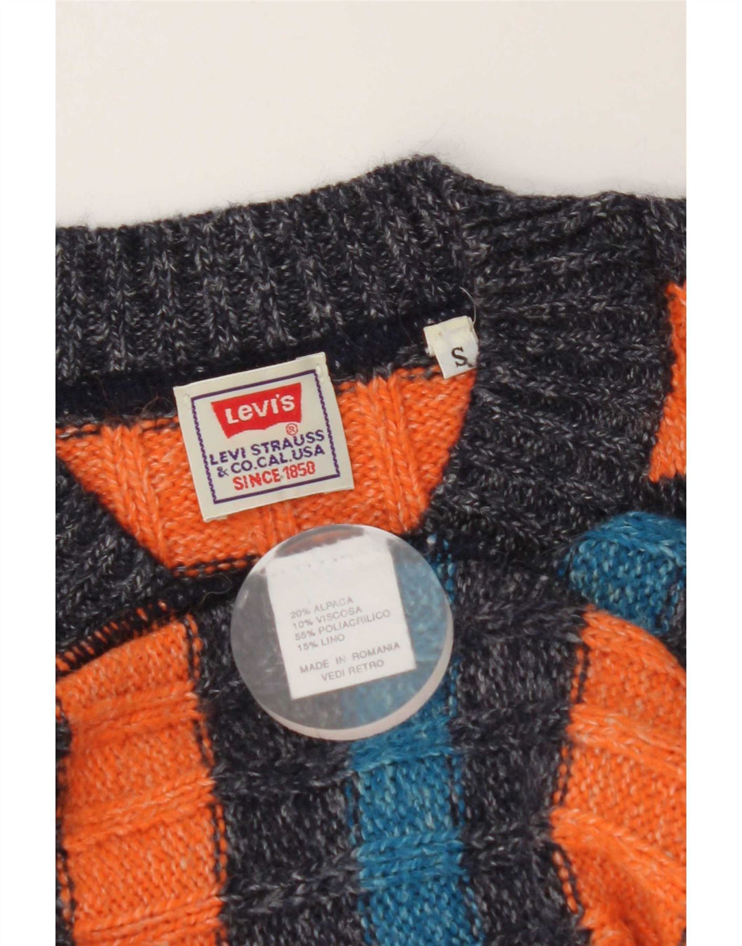 Levi's Uomo Maglione con scollo a V Maglione piccolo in lana di alpaca a righe arancioni