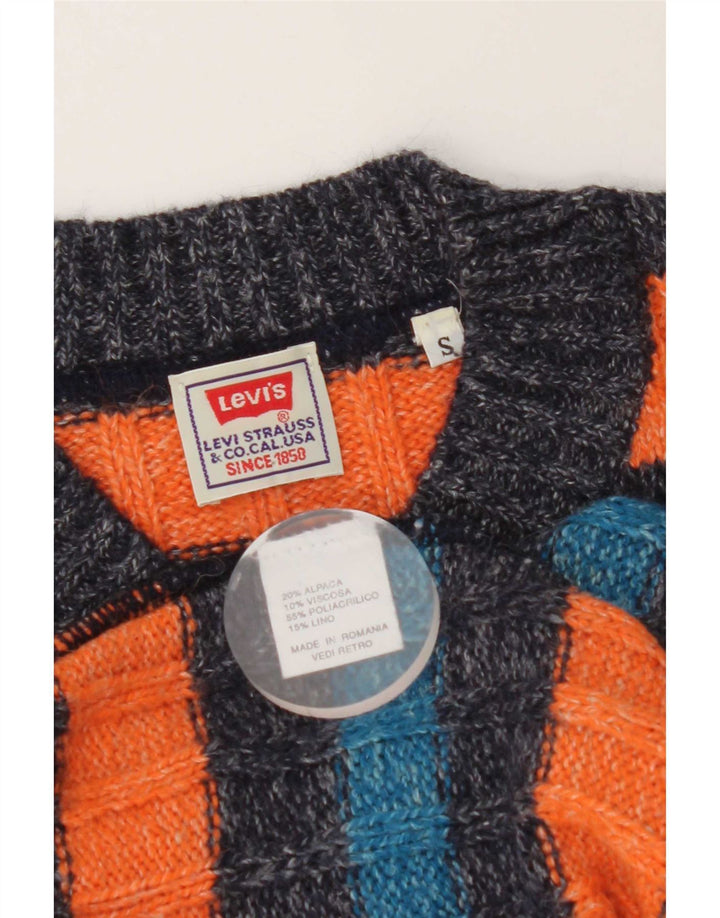Levi's Uomo Maglione con scollo a V Maglione piccolo in lana di alpaca a righe arancioni