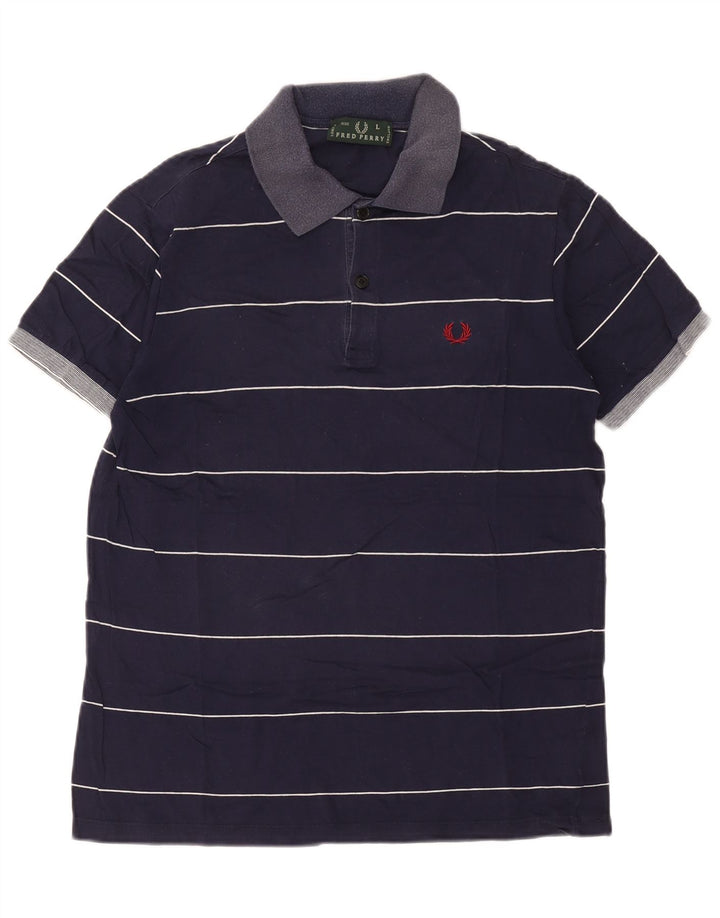 Polo da uomo Fred Perry grande in cotone a righe blu navy