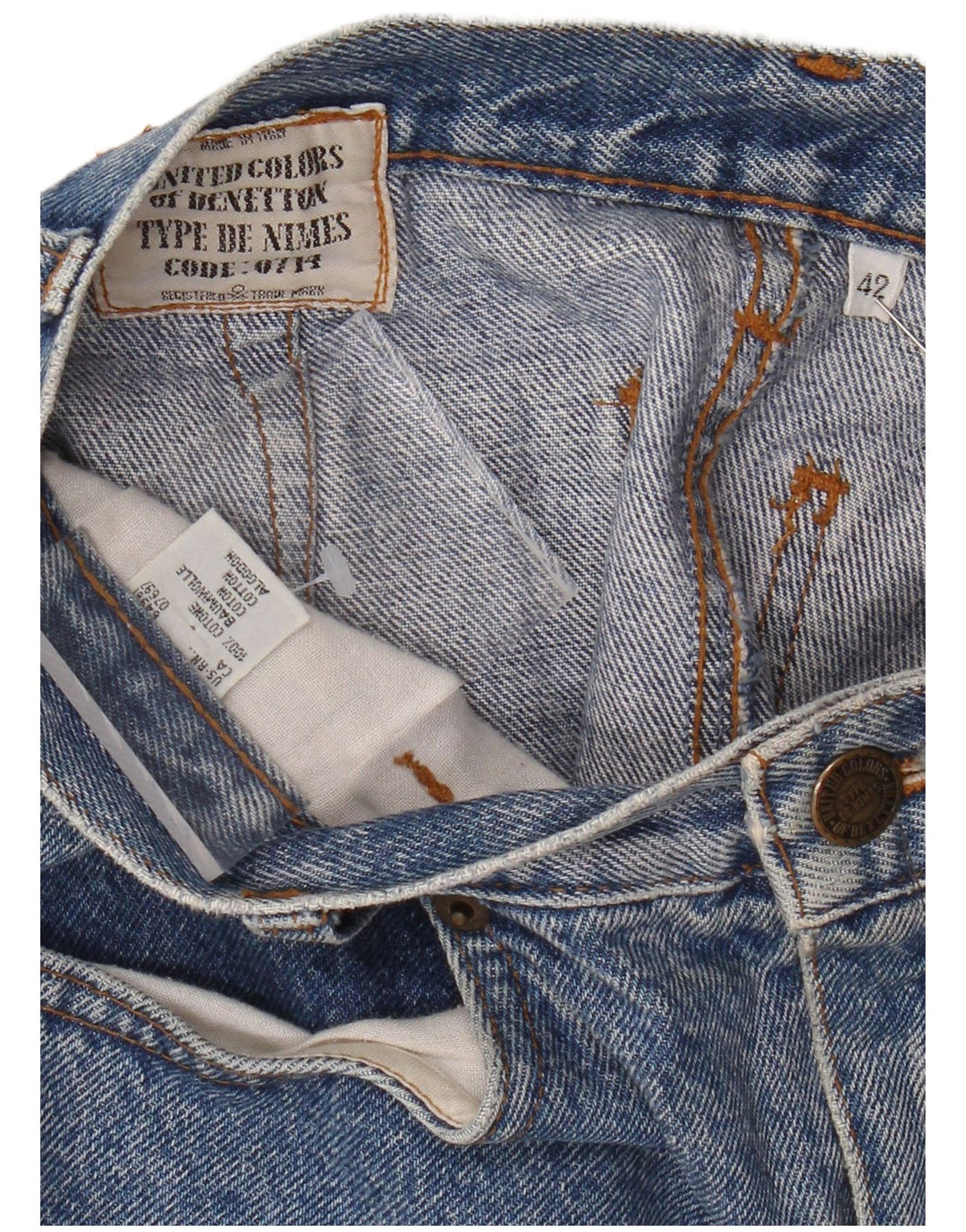 Gonna di jeans a vita alta da donna BENETTON IT 42 media W26 cotone blu