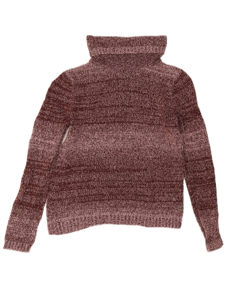 Maglione maglione da donna a collo alto Eddie Bauer UK 14 a righe bordeaux medie