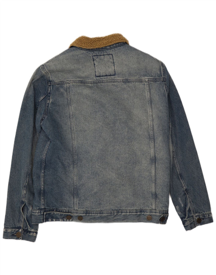 Giacca da uomo in denim sherpa misto UK 40 grande cotone blu