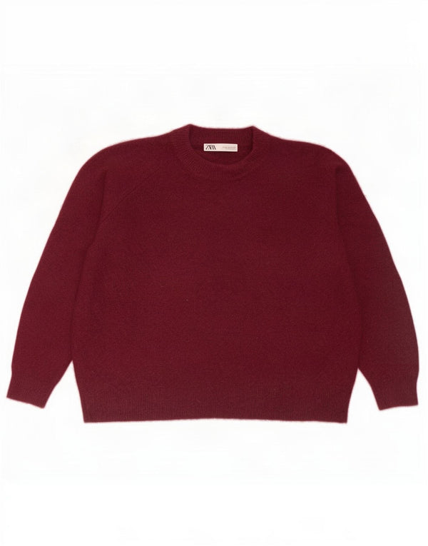 Maglione maglione girocollo da donna Zara UK 16 grande lana di alpaca bordeaux