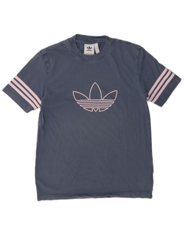 T-shirt grafica da donna Adidas Top UK 10 piccola in cotone blu