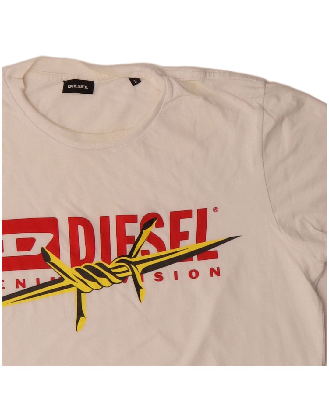 T-shirt grafica da uomo Diesel Top grande in cotone bianco sporco