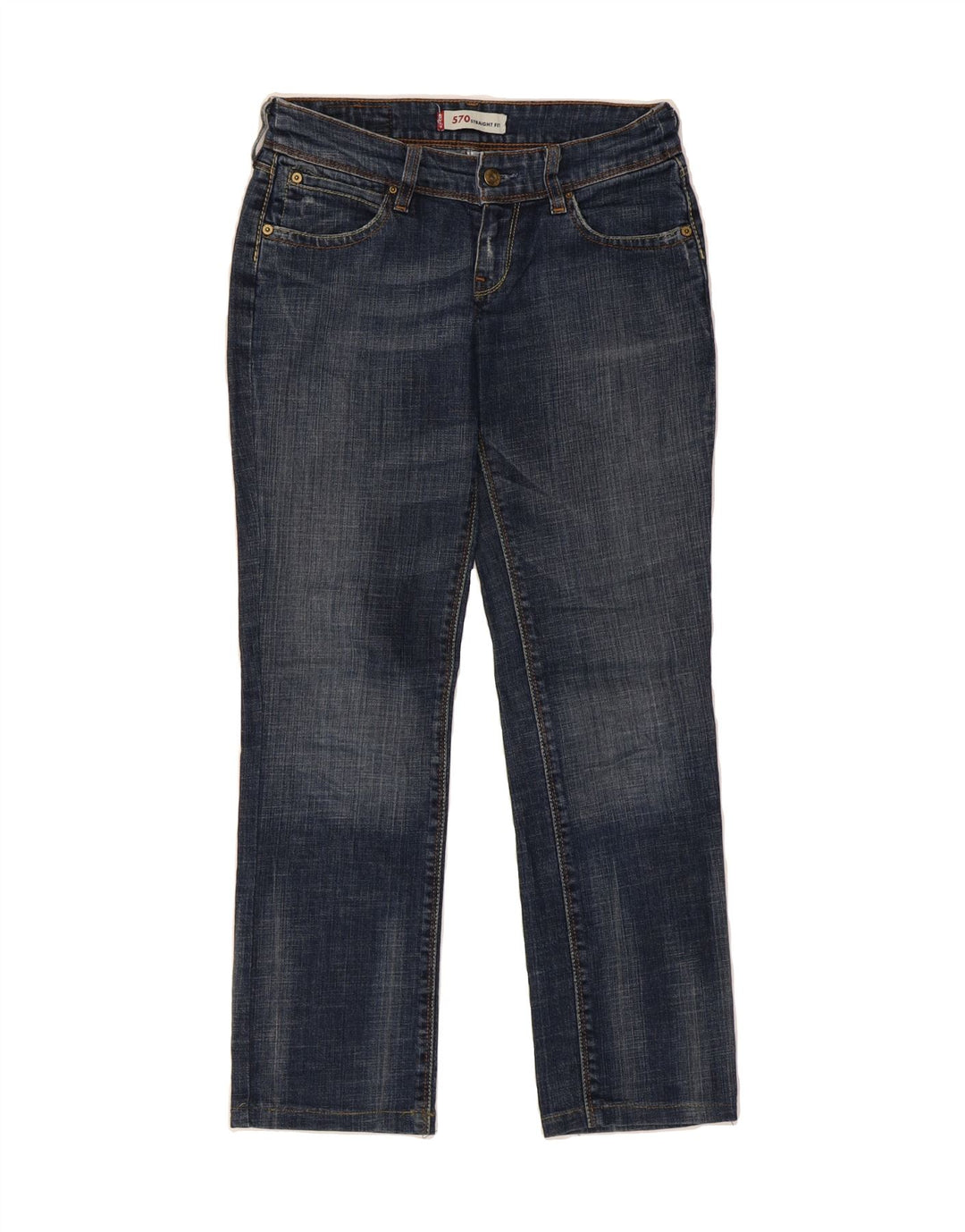 LEVI'S Womens 570 Straight Jeans W28 L28 Navy Blue Cotton Vintage Levi's and Second-Hand Levi's from Messina Hembry 