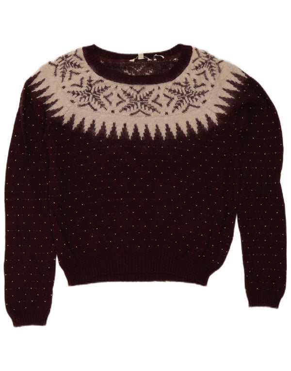 Maglione da donna con scollo a barca Fat Face UK 12 Medio Borgogna Fair Isle