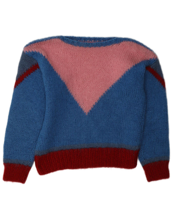 Maglione maglione vintage da donna con scollo a barca UK 14 Blocco colore blu medio