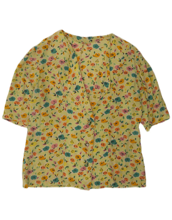 Camicetta vintage da donna a maniche corte UK 18 XL Giallo floreale