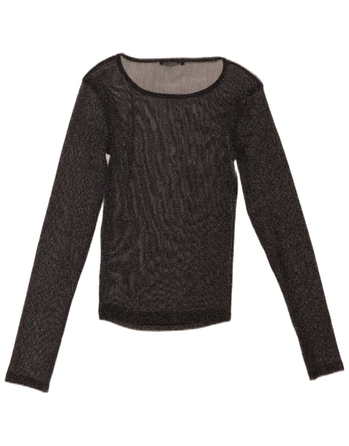 Top Zara da donna oversize trasparente a maniche lunghe UK 10 piccolo nero