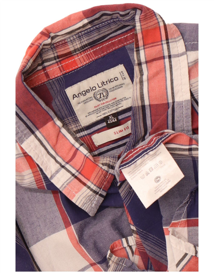 Angelo Litrico Camicia da uomo slim fit a maniche corte taglia 43/44 XL a quadri blu