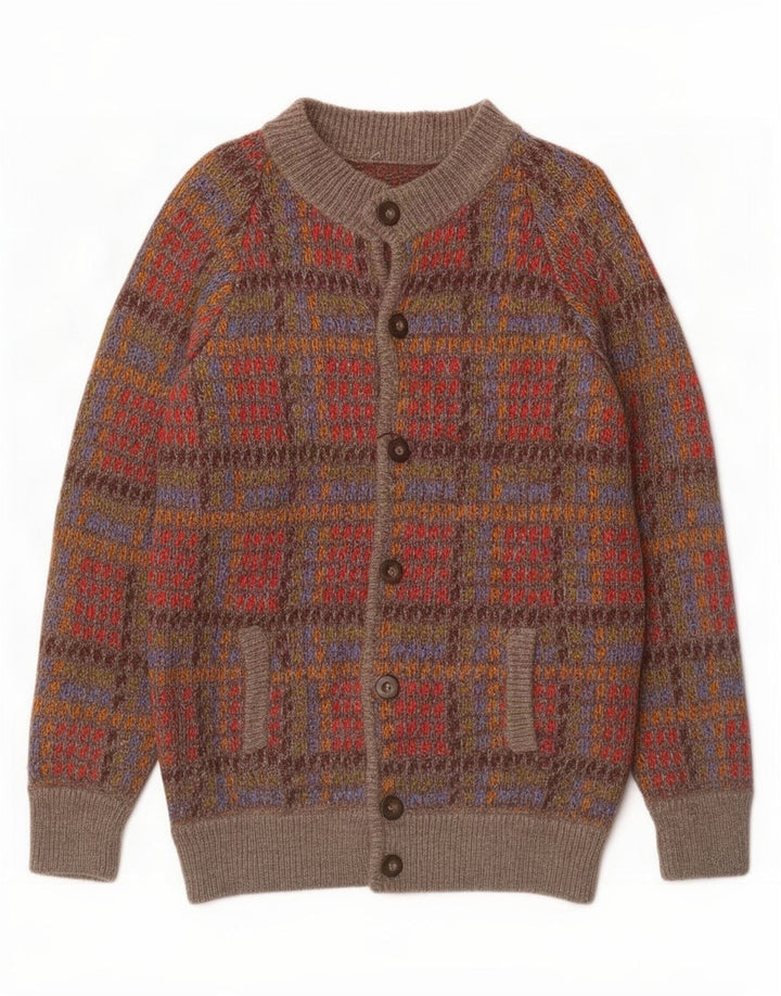 Maglione cardigan da uomo vintage a quadri multicolore medio