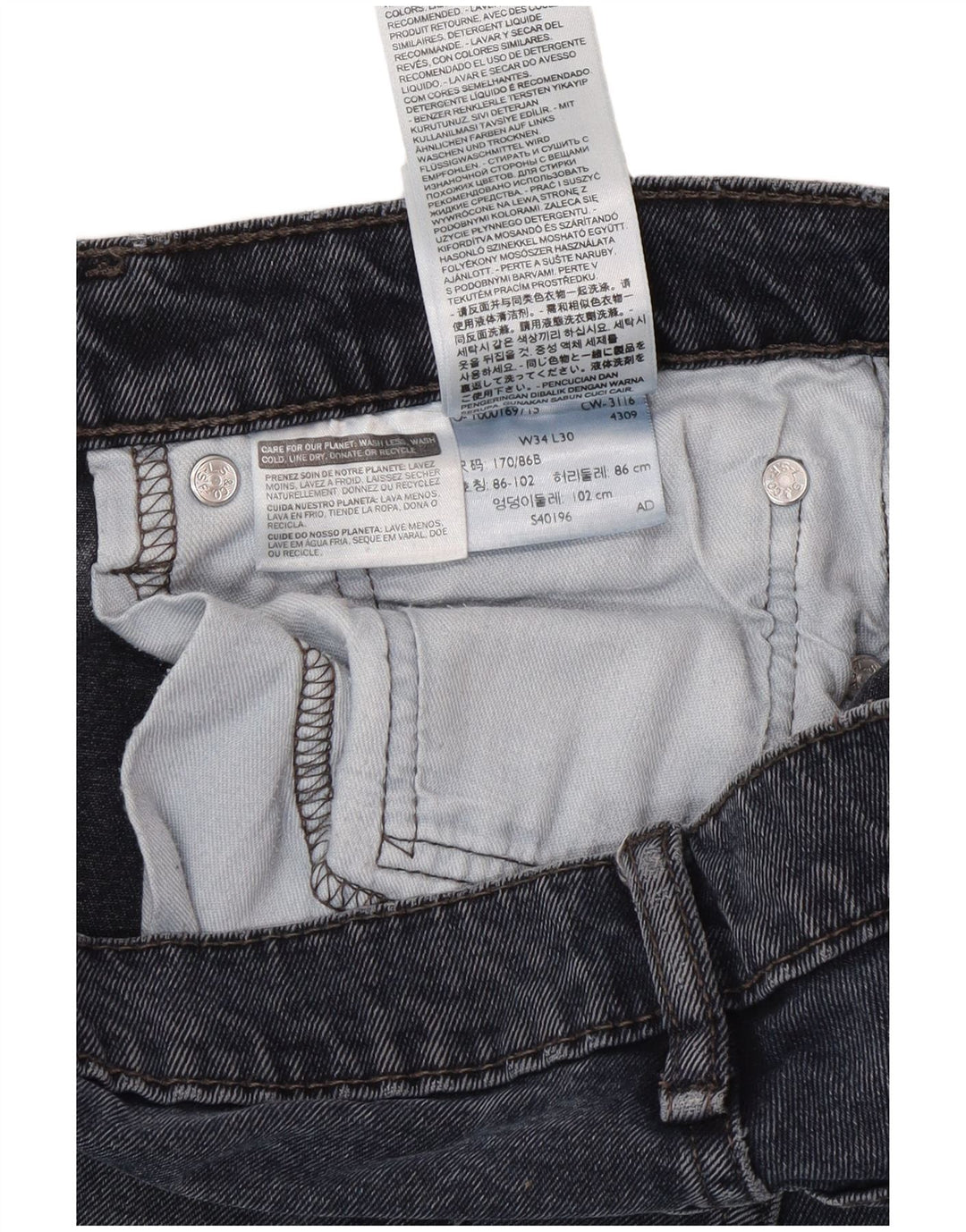 Jeans slim da uomo Levi's W34 L30 in cotone blu navy